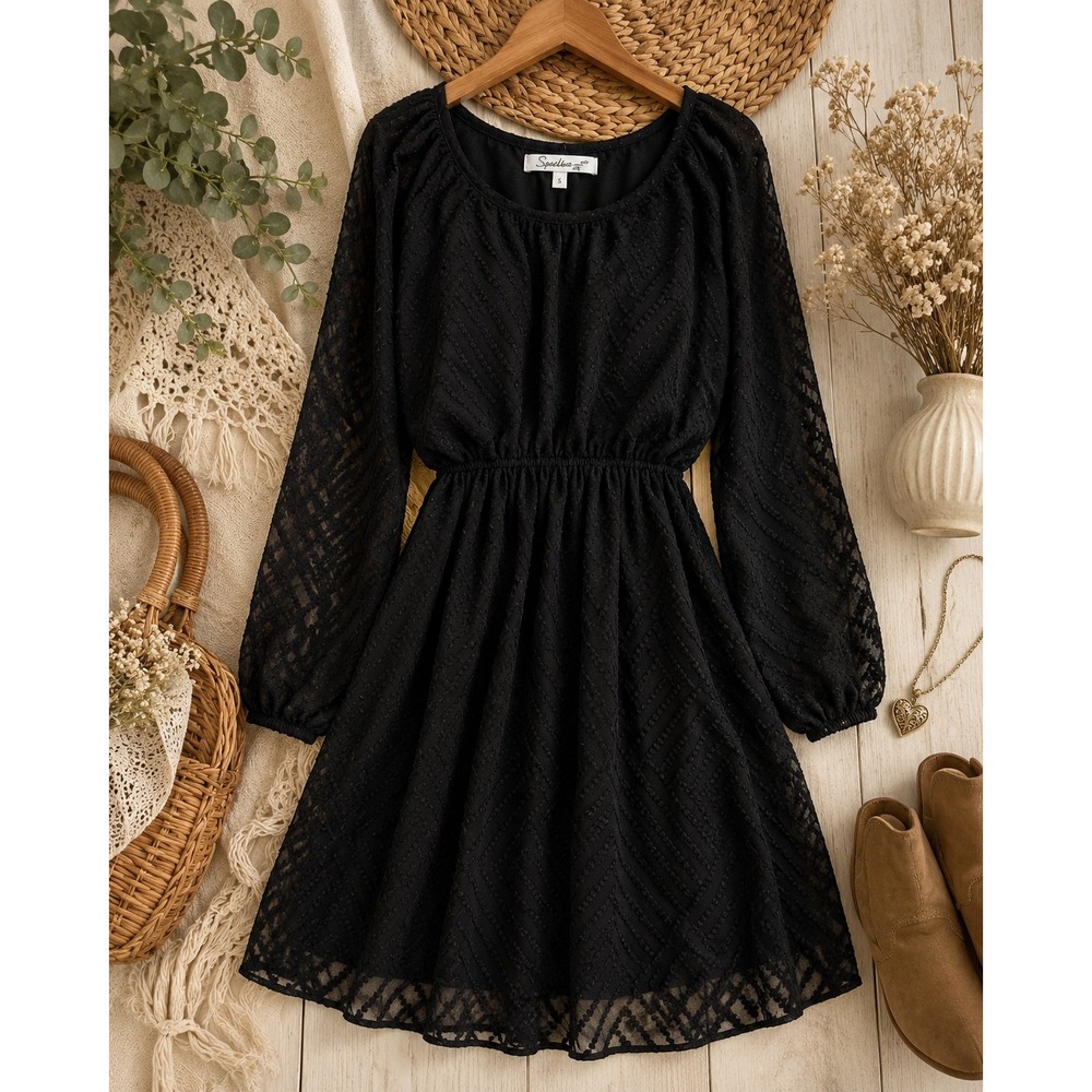 SOLD!Speechless black sheer Swiss dot chevron Textured small mini dress gothic
